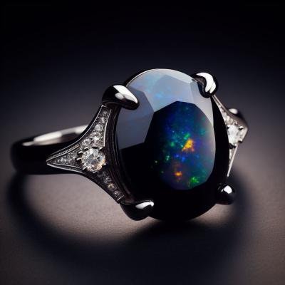 Black opal metaphysical properties: Elegant black opal ring with radiant hues.