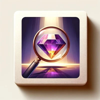 Close-up view of a real ametrine gemstone under a magnifying glass, showcasing its natural purple and yellow gradient.
