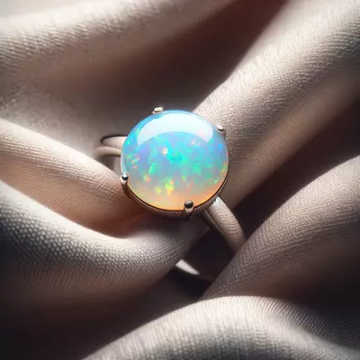 Elegant opal ring displaying a spectrum of colors, symbolizing daily wear sophistication and care.
