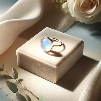 Elegant moonstone ring displaying its unique sheen, symbolizing everyday luxury and practical beauty.