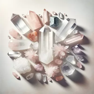 Assorted quartz crystals for spiritual use, showcasing clear, rose, and smoky quartz with an ethereal glow.