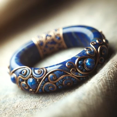 Elegant lapis lazuli bracelet displaying its rich, deep blue hue and natural golden speckles.