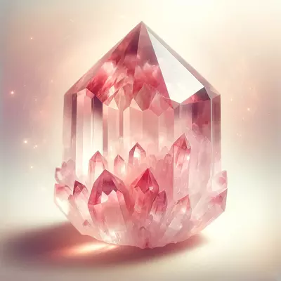 Strawberry quartz crystal symbolizing spiritual meaning and emotional healing, radiating soft pink hues.